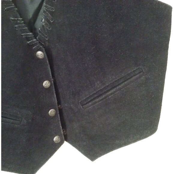 Lot(2) Mona Mode Suede Leather Vests Lady-L Pockets Lined Metal Snaps Brown Blac - Picture 7 of 10